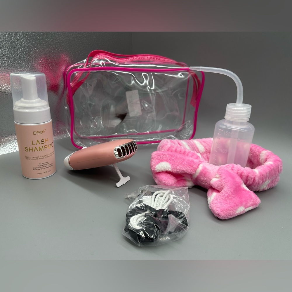 Emeda Pink Eyelash Care Kit with Clear Bag